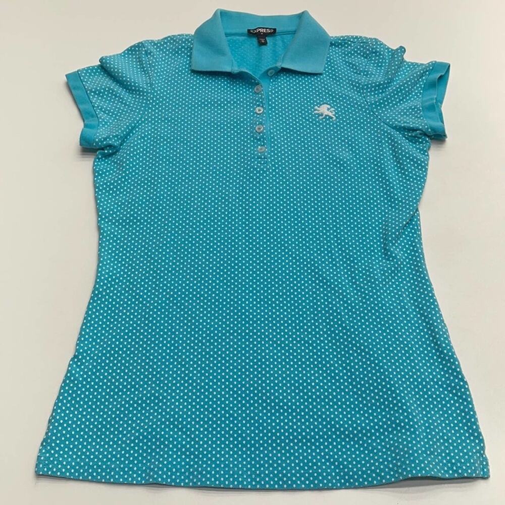 EXPRESS Womens Medium Aqua Blue Polo Shirt